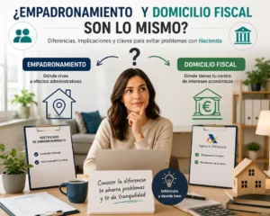 Comparativa entre empadronamiento y domicilio fiscal con documentación administrativa y trámites relacionados con Hacienda y vivienda